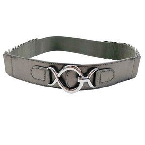 Chico’s Pewter Accordion Elastic Stretch Belt Silver Buckle Size Small